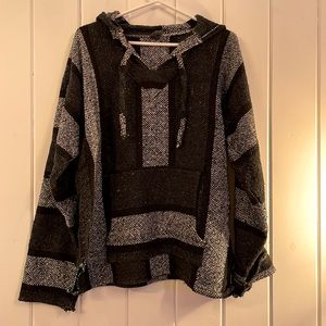 Unisex Boho beach hoodie. Black, grey and white. Size L.